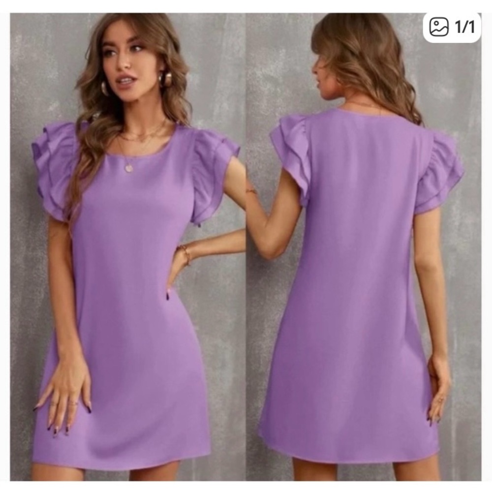 Elegant Purple Ruffle Sleeve Dress